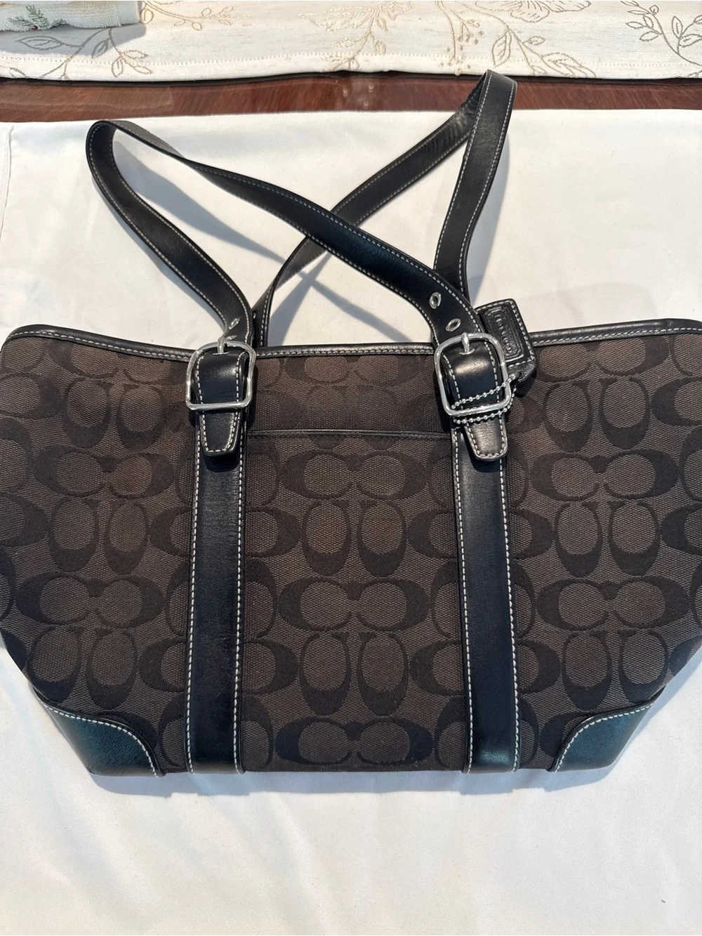 Coach Signature Canvas Buckle Tote in Dark Brown, Black, Y2K era bag - Picture 15 of 15